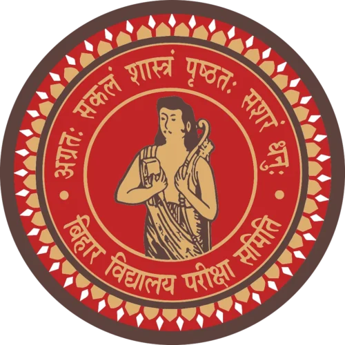 Bihar School Examination Board circular red emblem featuring the Ashoka Chakra and Hindi inscription