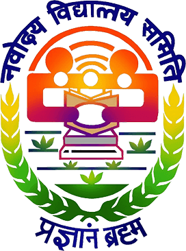 Jawahar Navodaya Vidyalaya Sangathan circular emblem with rising sun, book and green laurel wreath